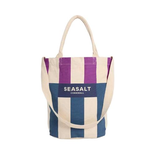 Seasalt Cornwall Canvas Tote Bag - Split Stripe Wild Orchid